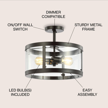 Herndon 15" Iron/Glass Modern LED Flush Mount - JONATHAN Y